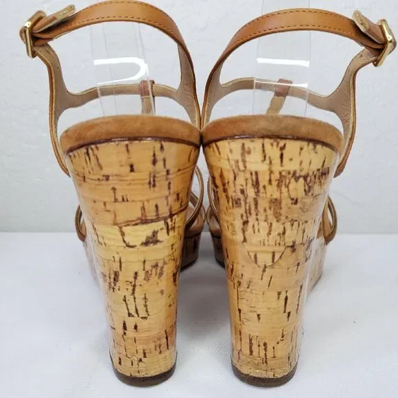 Salvatore Ferragamo Platform Cork Wedges Brown Leather SandalsItaly